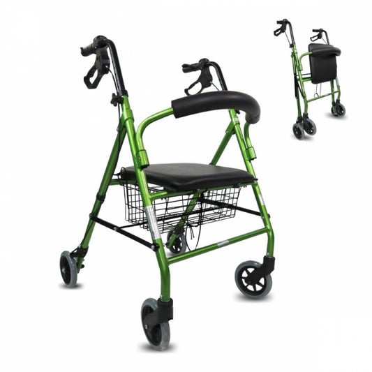 Andador | Plegable | Aluminio | Frenos en manetas | Asiento y respaldo | 4 ruedas | Verde | Escorial | Mobiclinic - MICO