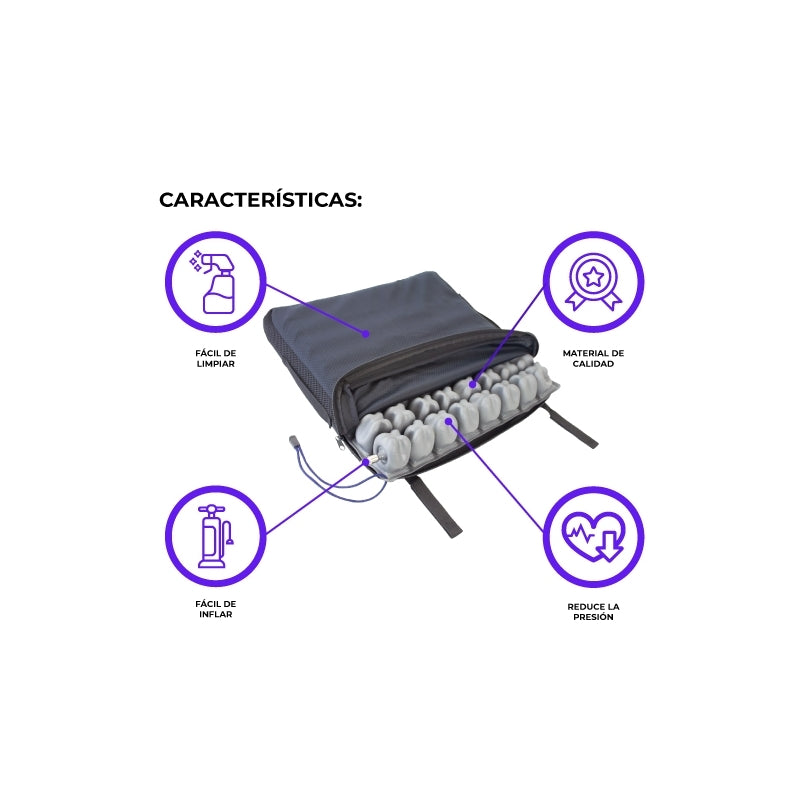 Cojín antiescaras de aire | Calidad | Cómodo | Práctico | Ergonómico | Con 1 válvula | Funda transpirable | Mobiclinic - MICO