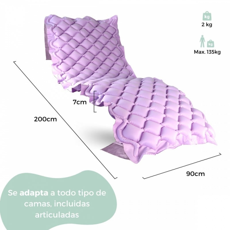 Colchón antiescaras de aire | Compresor | PVC ignífugo | 200x90x7 cm | Grado 1 | 130 celdas | Lila | Mobi 1 | Mobiclinic - MICO