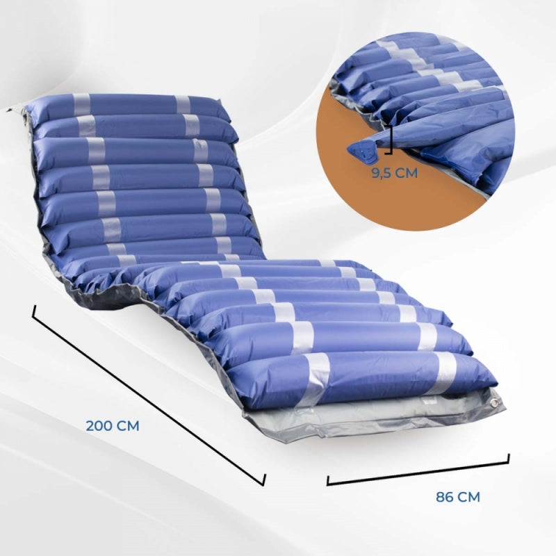 Colchón antiescaras de aire | Con compresor | Nylon y PVC | 200x86x9.5cm | 20 celdas | Azul | Mobi 2 | Mobiclinic - MICO