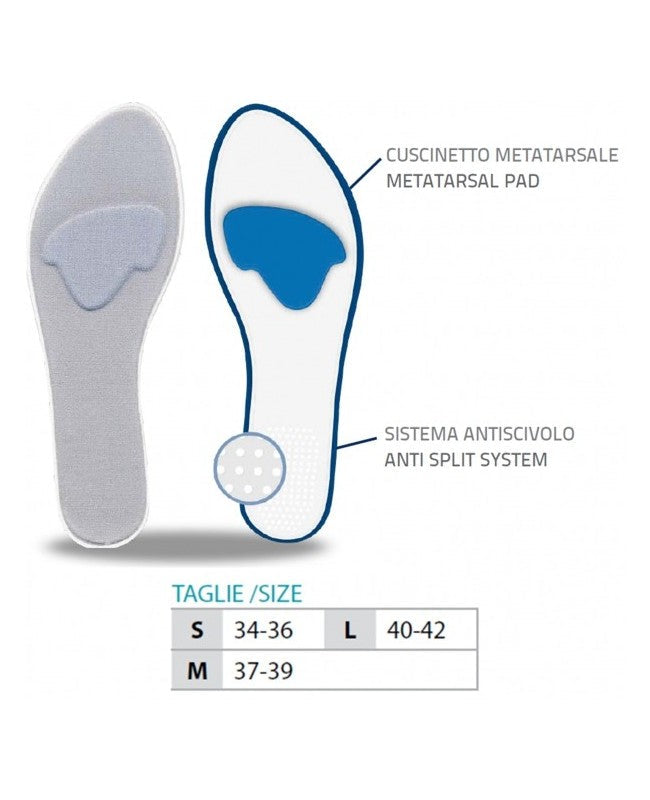 Plantillas de mujer forradas de silicona con almohadilla metatarsiana - Ref. 105 ST